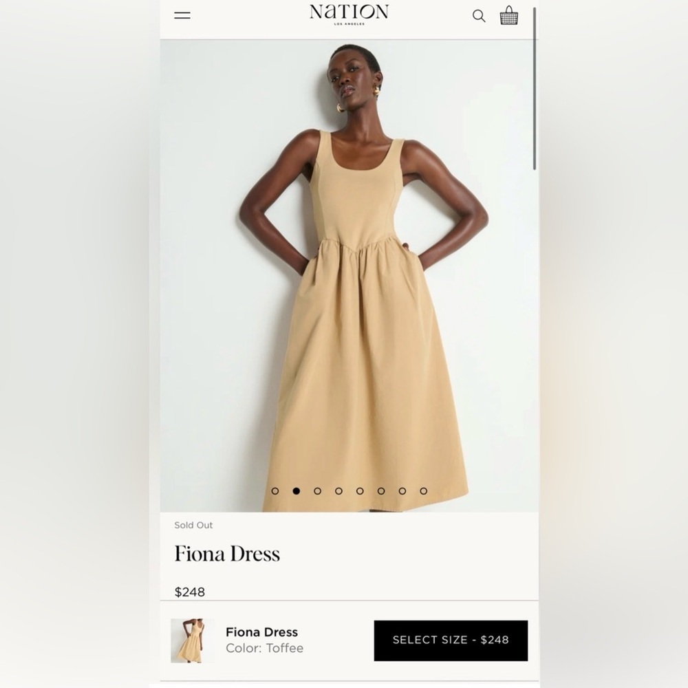 Nation LTD Los Angeles Fiona Drop waist midi dress In Toffee Size Small $285